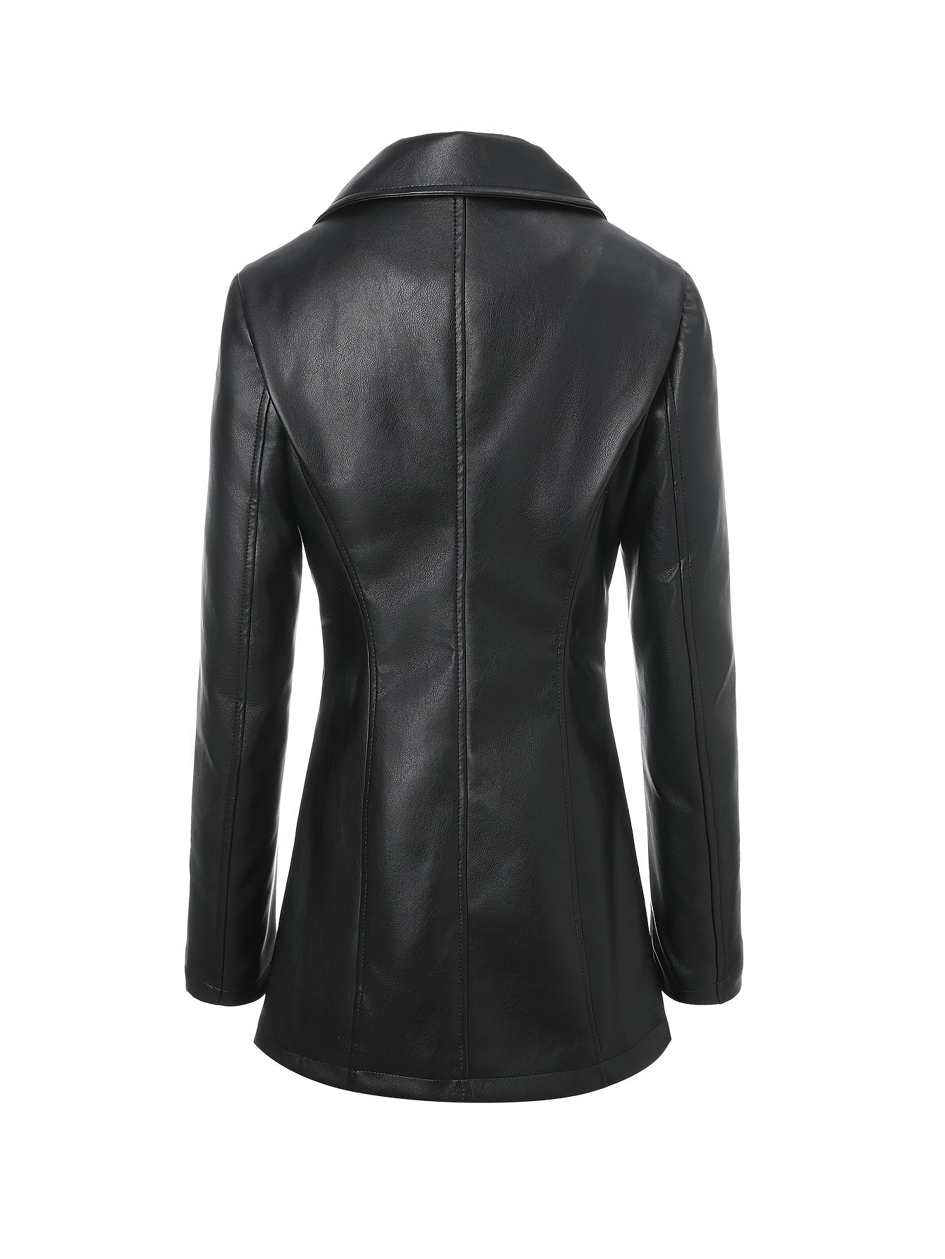 Atara – Elegant PU Vegan Leather Coat with Lapels & A-Line Cut