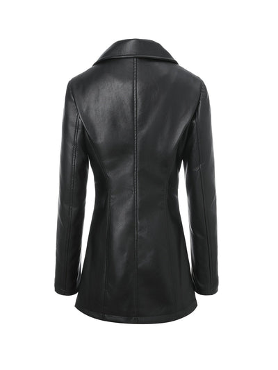 Atara – Elegant PU Vegan Leather Coat with Lapels & A-Line Cut