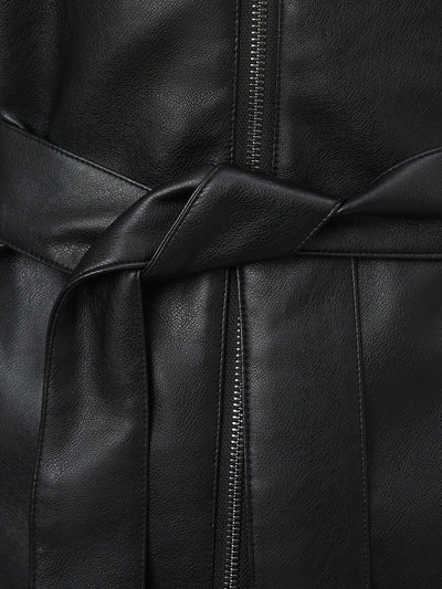 Leather Jacket with Square Neckline & Waist Belt