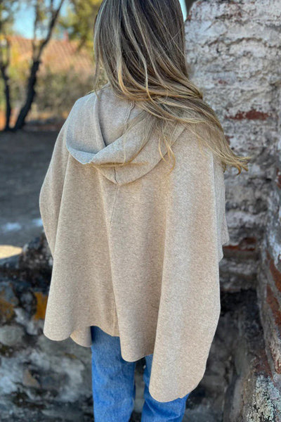 Monika | Casual Hooded Cape Jacket with Button & Pockets