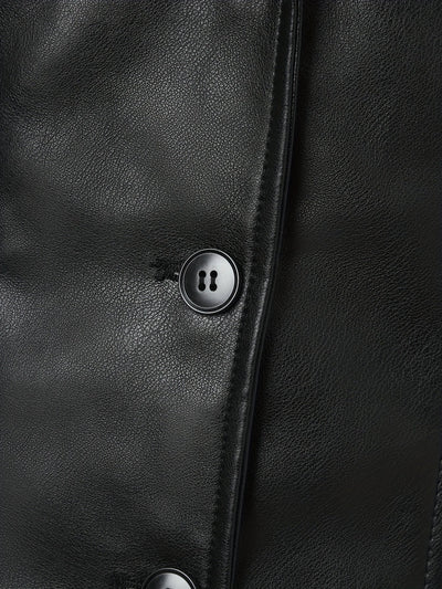 Atara – Elegant PU Vegan Leather Coat with Lapels & A-Line Cut