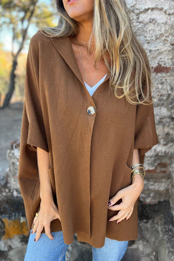 Monika | Casual Hooded Cape Jacket with Button & Pockets
