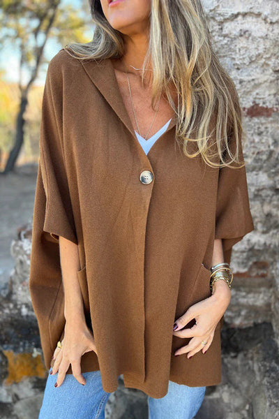 Monika | Casual Hooded Cape Jacket with Button & Pockets