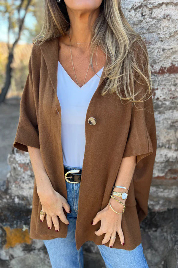Monika | Casual Hooded Cape Jacket with Button & Pockets