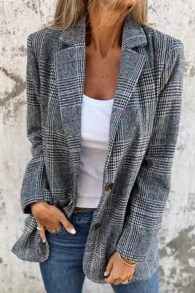 Tamara | Retro Houndstooth Casual Blazer with Lapels