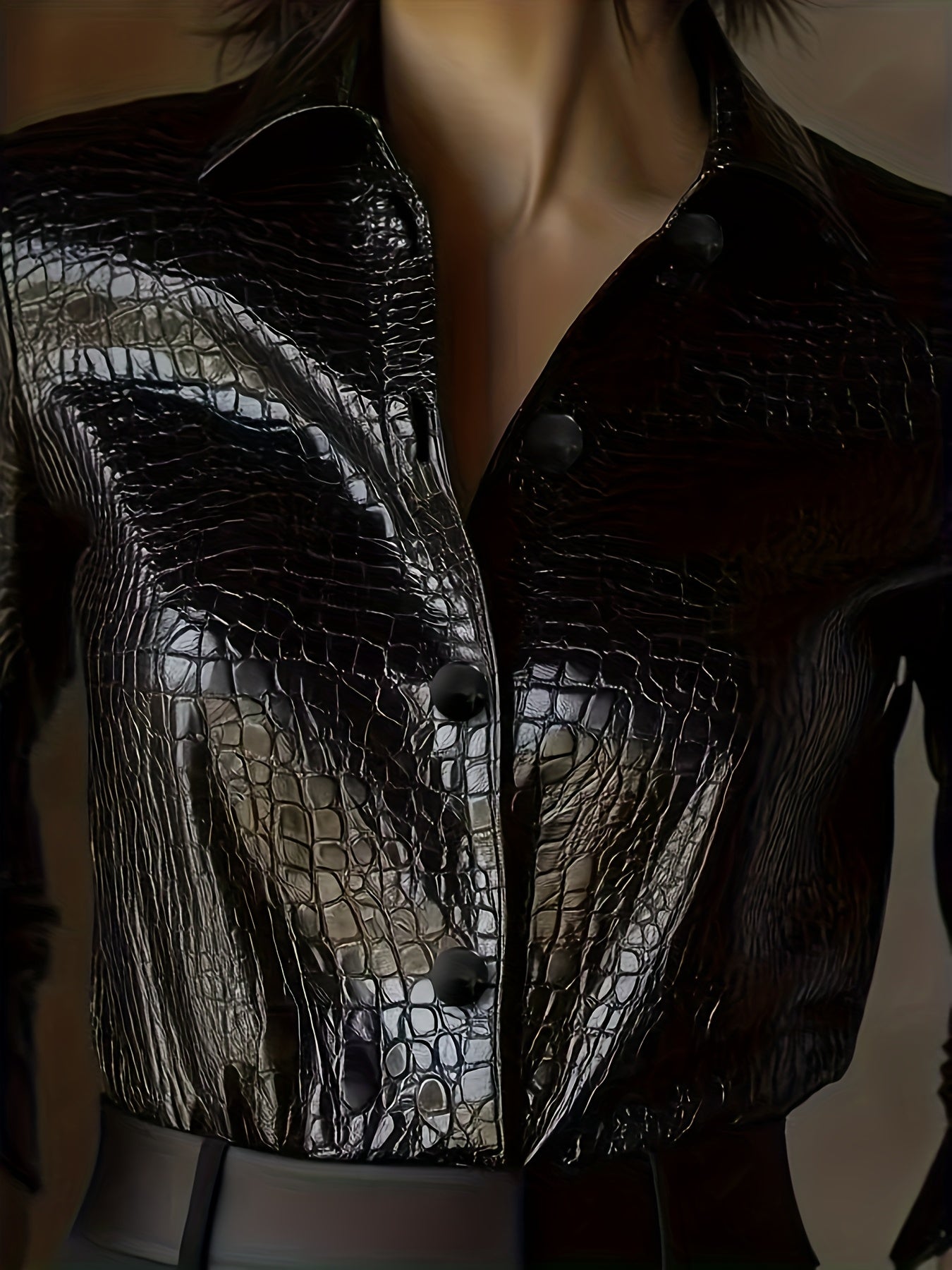 Samara – Black Jacket with Crocodile Embossing & Casual Cut