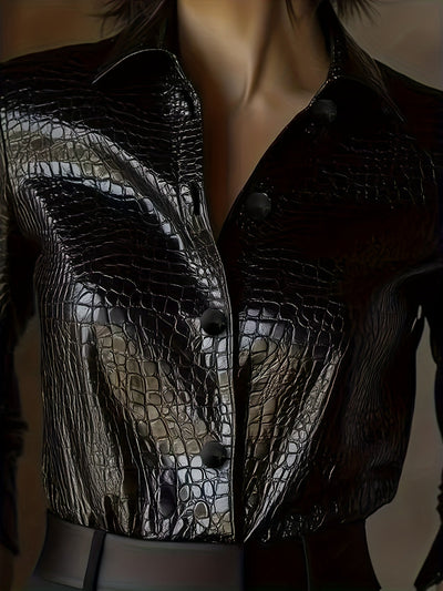 Samara – Black Jacket with Crocodile Embossing & Casual Cut