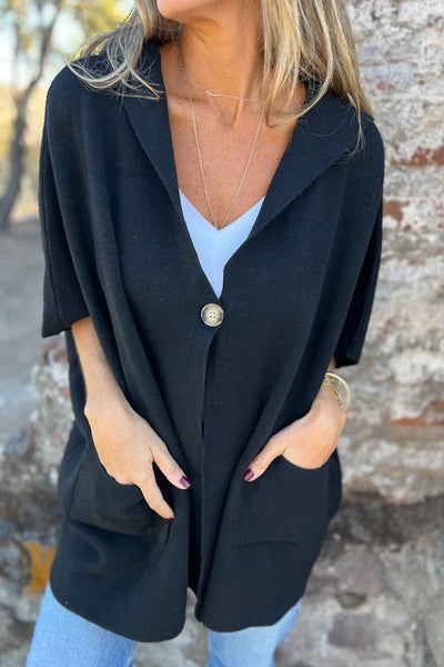 Monika | Casual Hooded Cape Jacket with Button & Pockets