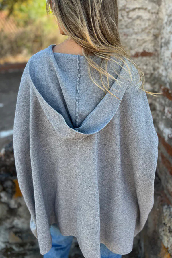 Monika | Casual Hooded Cape Jacket with Button & Pockets