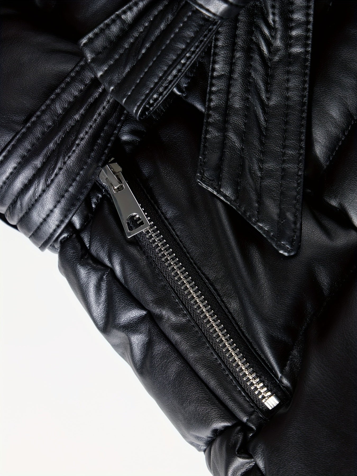 Leather Jacket with Faux Fur Hood and Belt Detail