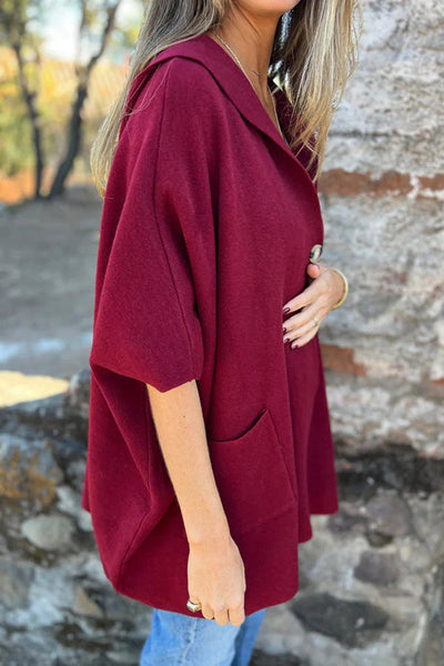 Monika | Casual Hooded Cape Jacket with Button & Pockets