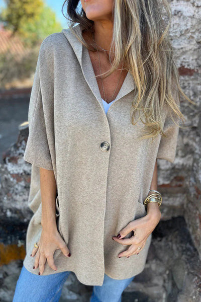 Monika | Casual Hooded Cape Jacket with Button & Pockets