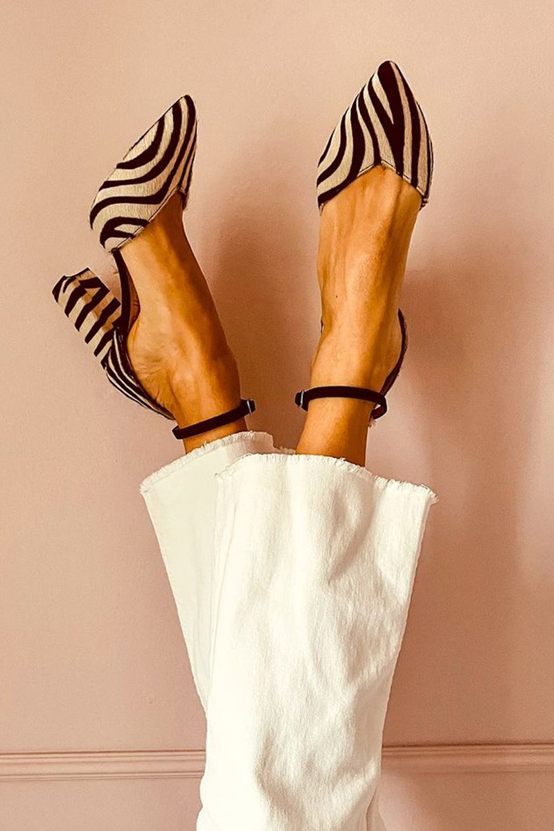 Zebrina - Medium Heel Orthopedic Sandals with Strap and Zebra Print