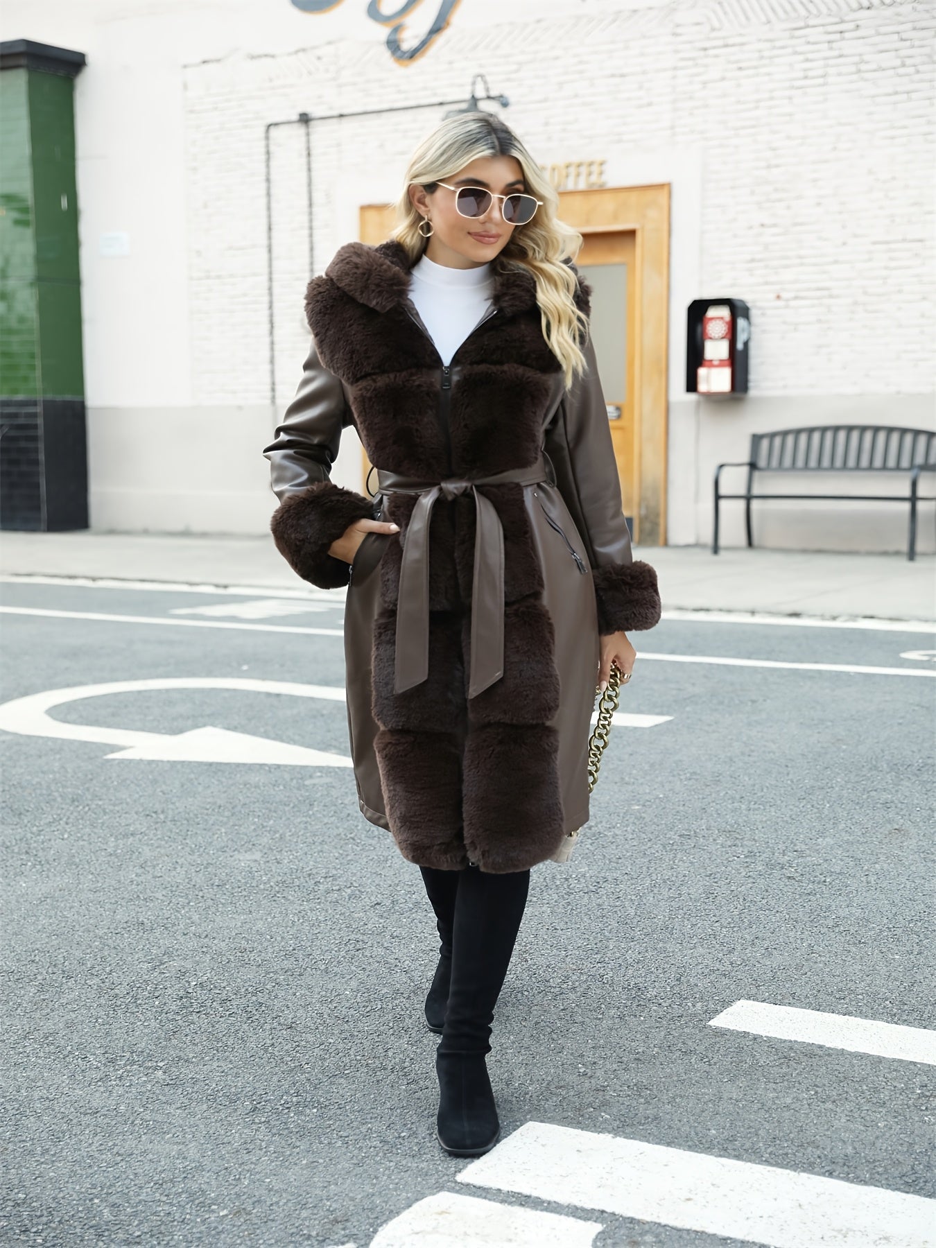 Bonnie – Elegant Women's Coat with Hood and Belt