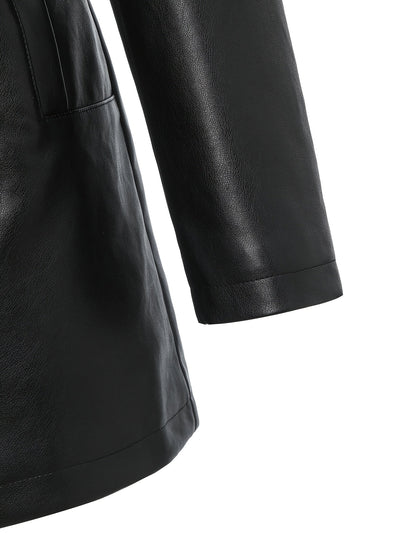 Leather Jacket with Square Neckline & Waist Belt