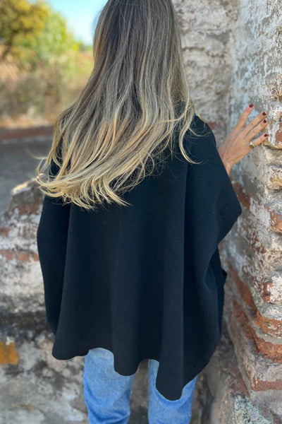 Monika | Casual Hooded Cape Jacket with Button & Pockets
