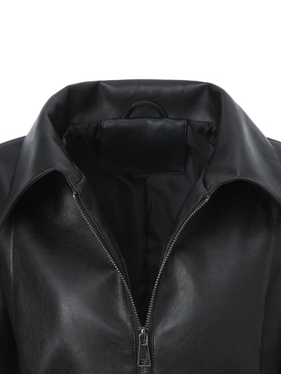 Leather Jacket with Square Neckline & Waist Belt