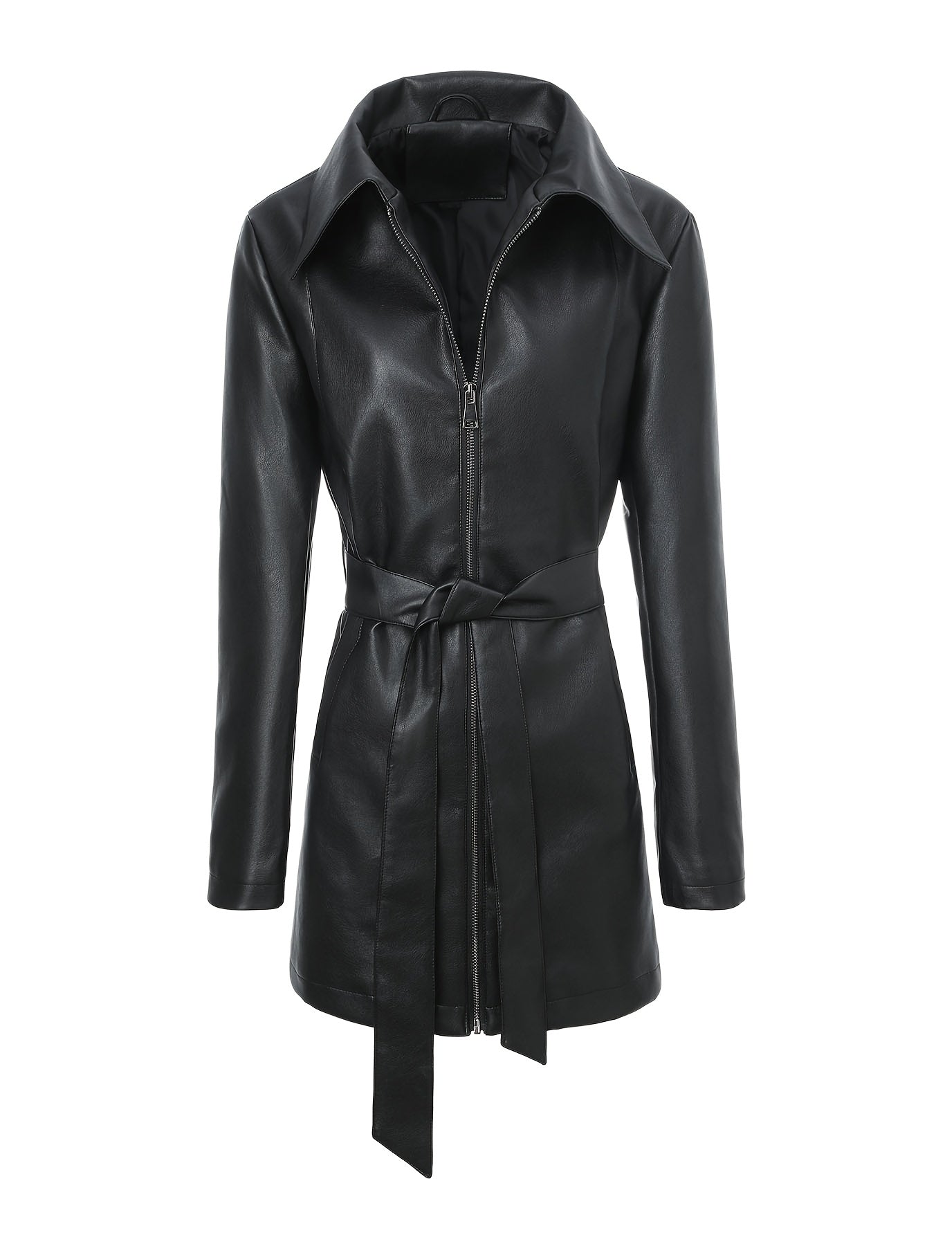 Leather Jacket with Square Neckline & Waist Belt
