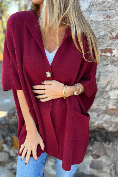 Monika | Casual Hooded Cape Jacket with Button & Pockets