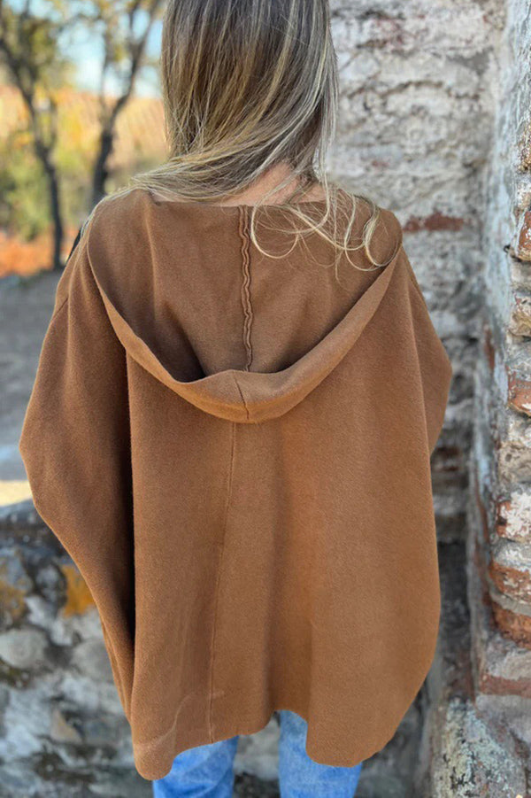 Monika | Casual Hooded Cape Jacket with Button & Pockets