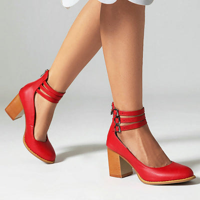 Casilda - Smooth orthopedic sandals with ankle strap and thick heel