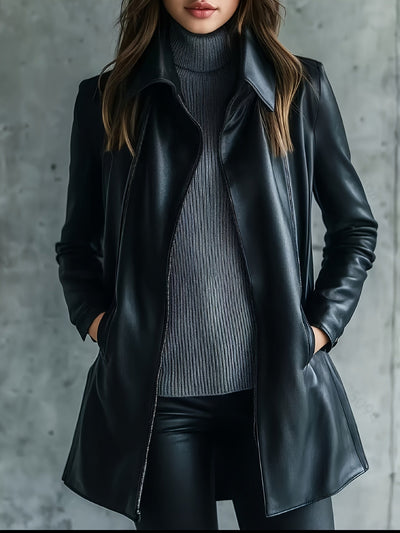 Leather Jacket with Square Neckline & Waist Belt