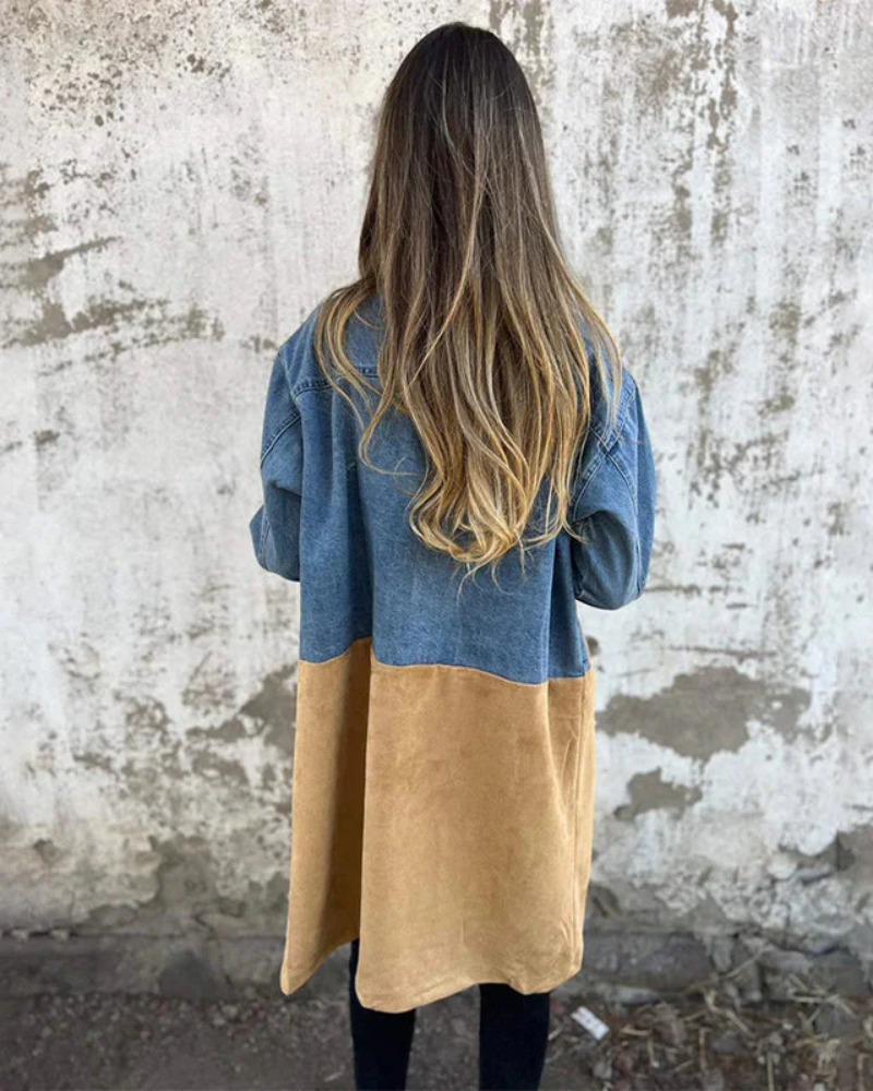 Elena | Denim & Suede Coat – Stylish & Versatile