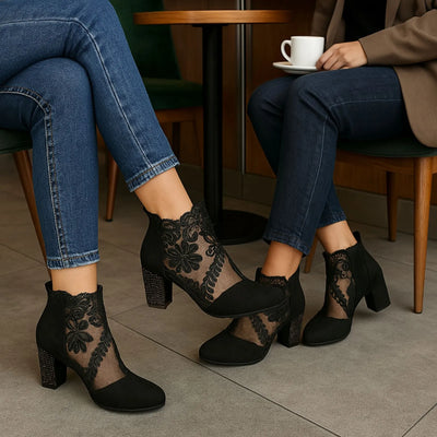 Hazel - Black Lace Ankle Boots