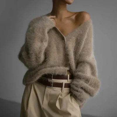 Lotte | Wool Blend Cardigan with Velvet Look