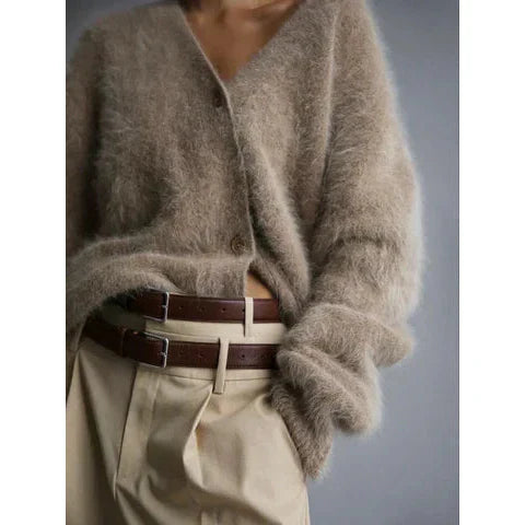 Lotte | Wool Blend Cardigan with Velvet Look