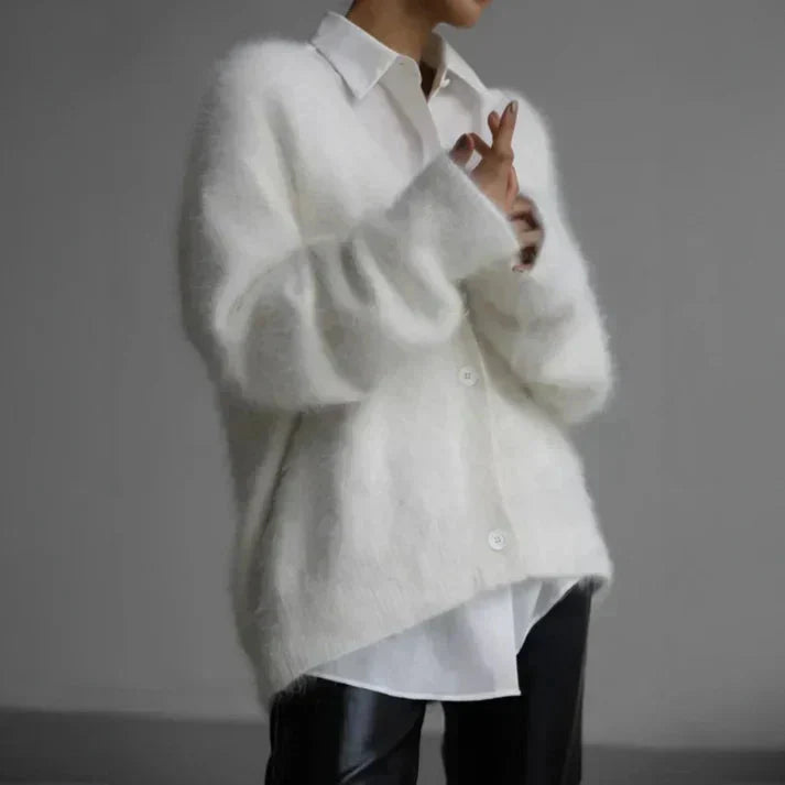 Lotte | Wool Blend Cardigan with Velvet Look