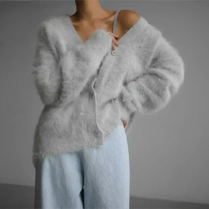 Lotte | Wool Blend Cardigan with Velvet Look