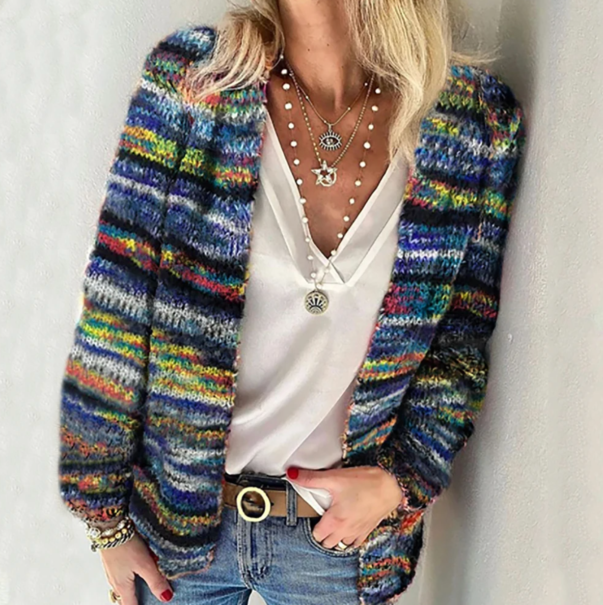 Catherine | Cozy Multicolored Cotton Cardigan