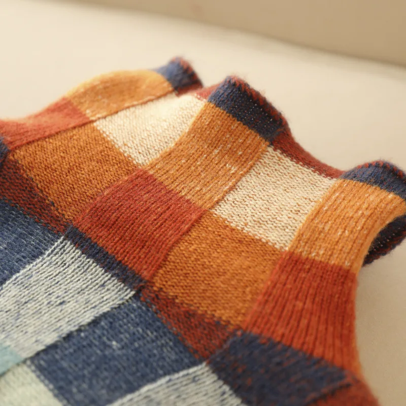 Adalynn | Colorful Turtleneck Sweater with Patchwork Knit Pattern