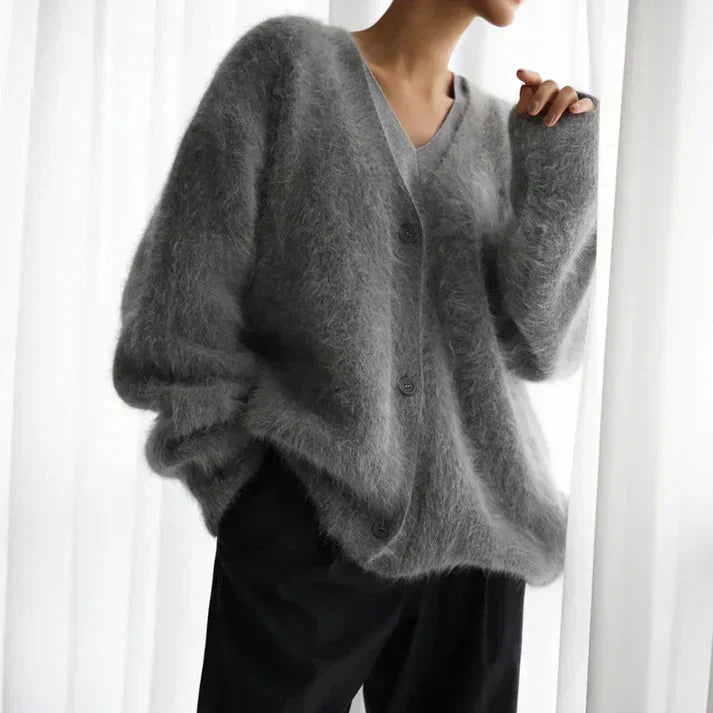 Lotte | Wool Blend Cardigan with Velvet Look