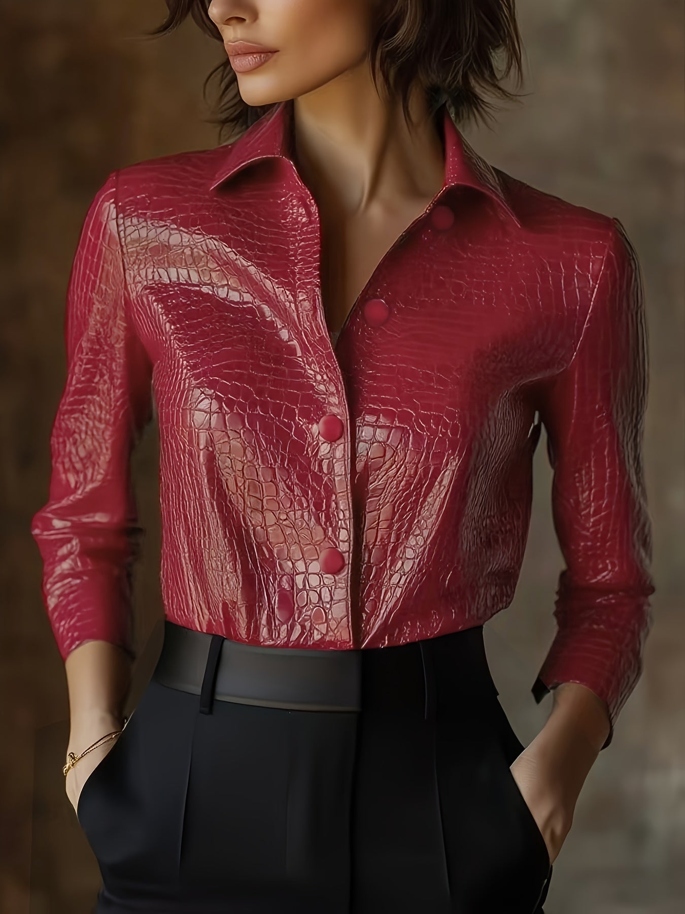 Samara – Black Jacket with Crocodile Embossing & Casual Cut