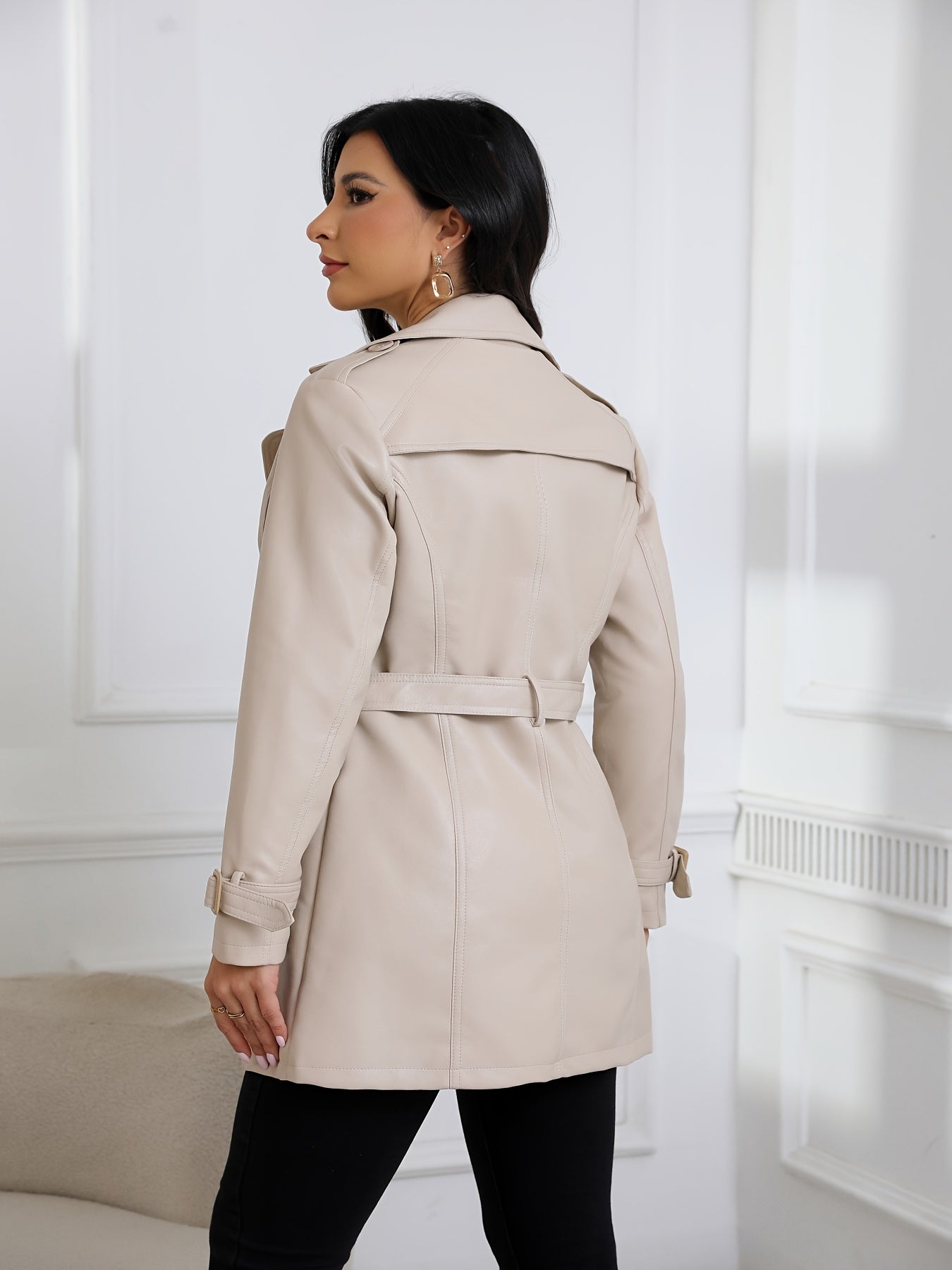 Leather Trench Coat with Belt