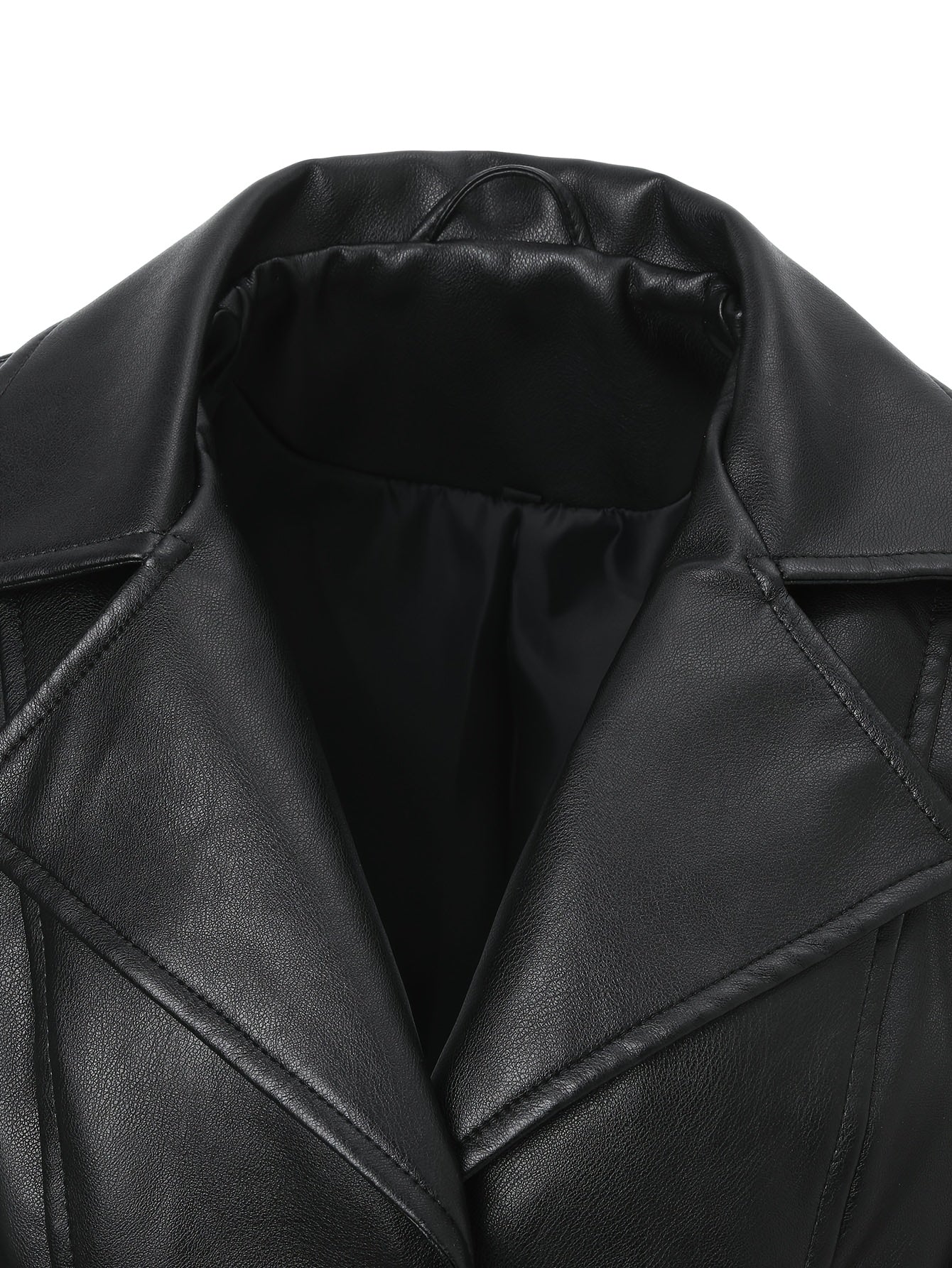 Atara – Elegant PU Vegan Leather Coat with Lapels & A-Line Cut