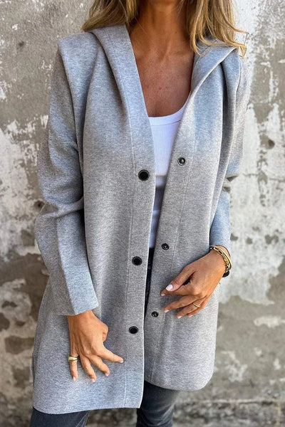 Elena | Casual Hoodie with Button Placket & Long Sleeves