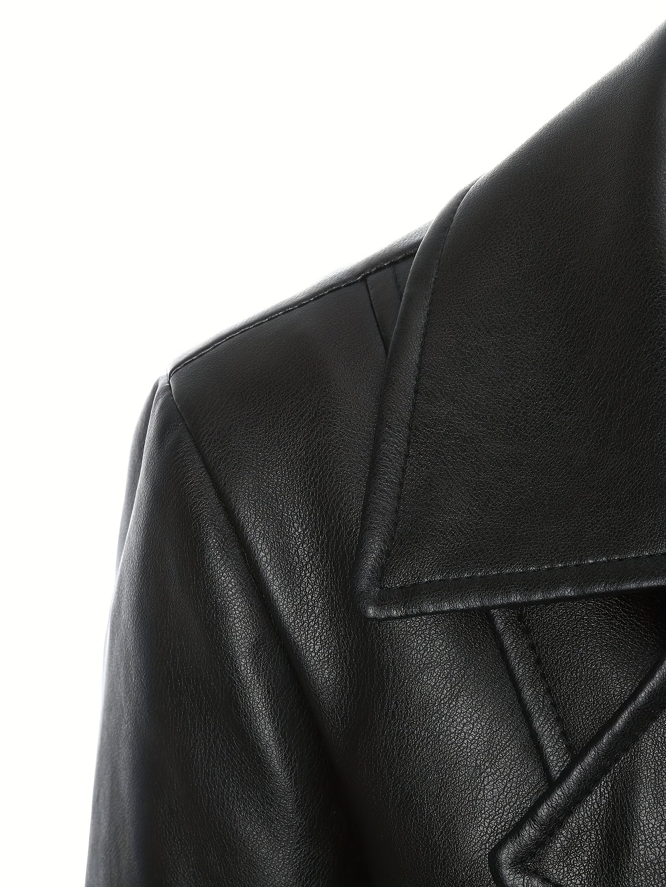 Atara – Elegant PU Vegan Leather Coat with Lapels & A-Line Cut