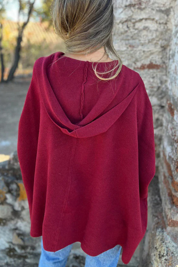 Monika | Casual Hooded Cape Jacket with Button & Pockets