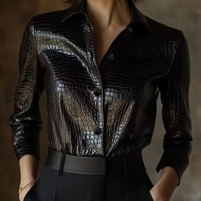 Samara – Black Jacket with Crocodile Embossing & Casual Cut