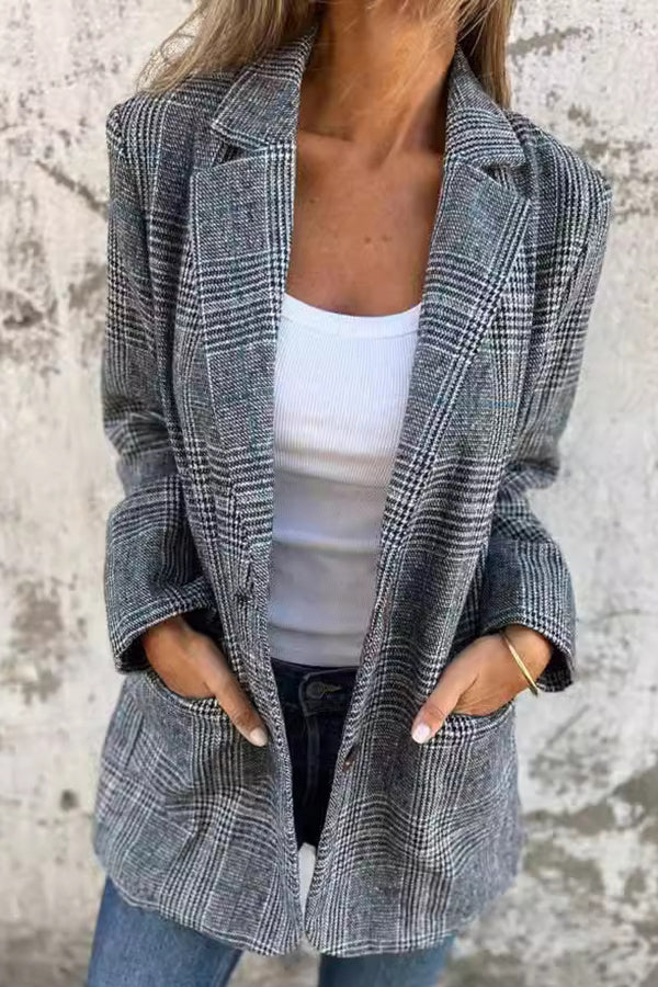 Tamara | Retro Houndstooth Casual Blazer with Lapels