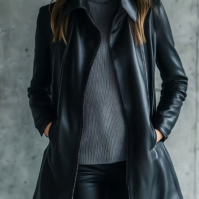 Leather Jacket with Square Neckline & Waist Belt