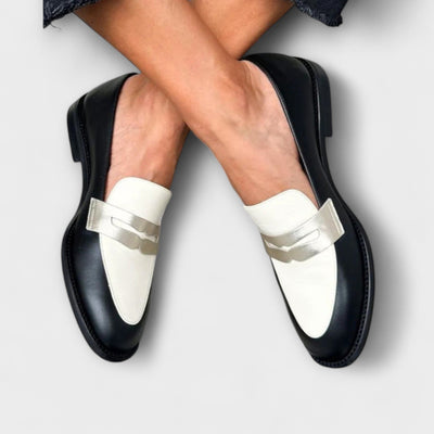 Xara – Black Moccasins with Metallic Shine