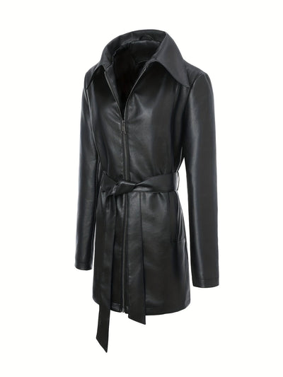 Leather Jacket with Square Neckline & Waist Belt