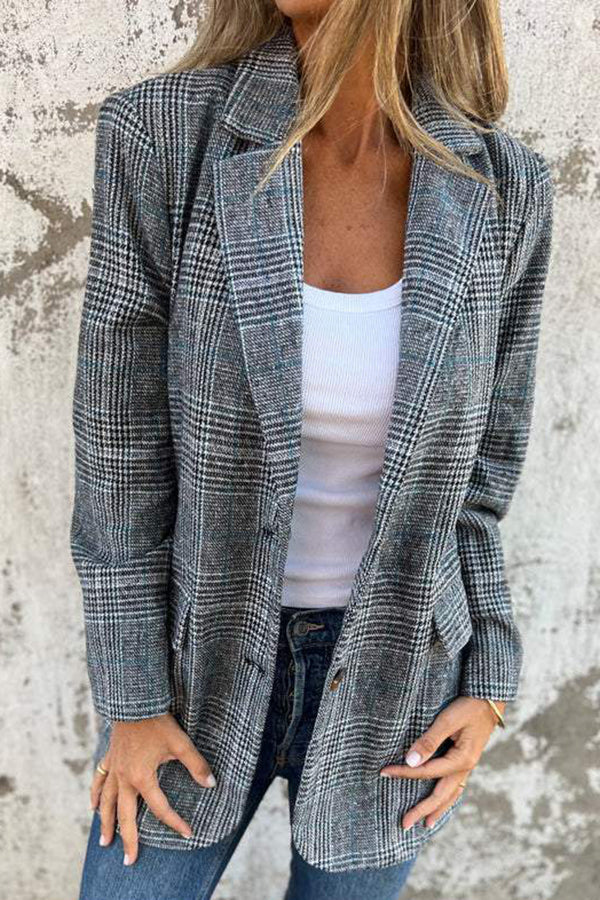 Tamara | Retro Houndstooth Casual Blazer with Lapels