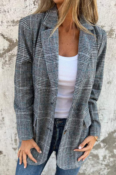 Tamara | Retro Houndstooth Casual Blazer with Lapels