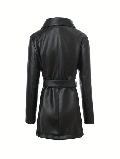 Leather Jacket with Square Neckline & Waist Belt