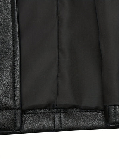 Atara – Elegant PU Vegan Leather Coat with Lapels & A-Line Cut